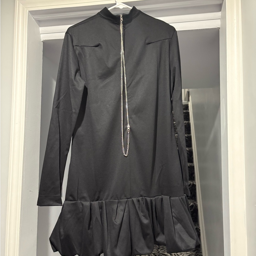 Andre Tan Chic Black Long Sleeve Dress with Chain Accent Size M NWOT